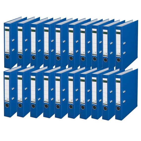 Leitz Qualitäts-Ordner 180° Plastik, 20er Pack, A4, Schmal, Nacht-Blau, 5.2 cm Rückenbreite, PP-laminierter Einband, 10155085