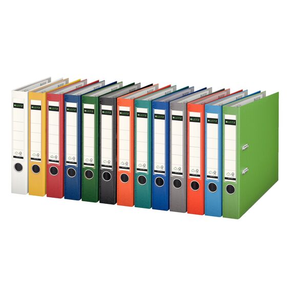 Leitz Qualitäts-Ordner 180° Plastik, 10er Pack, das Original, DIN A4 Aktenordner 5 cm schmal, 90% Recycling-Karton, 30% Pre-Consumer Recycling-Kunststoff, Mit 180° Mechanik, 350 Blatt, Gelb, 10151015