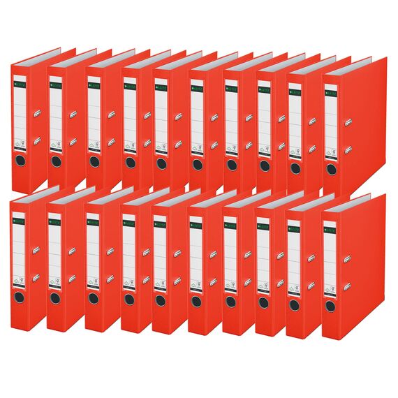 Leitz Qualitäts-Ordner 180° Plastik, 20er Pack, A4, Schmal, Hellrot, 5,2 cm Rückenbreite, PP-laminierter Einband, 10155020