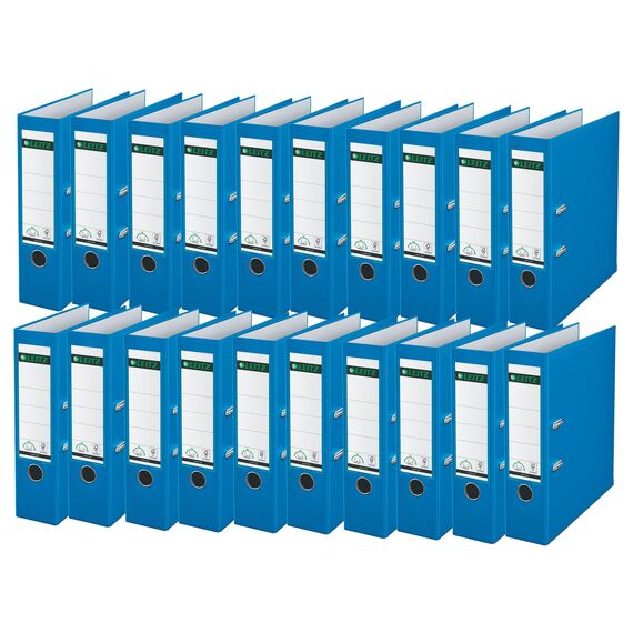 Leitz Qualitäts-Ordner 180° Plastik, 20er Pack, A4, Hellblau, 8,2 cm Rückenbreite, PP-laminierter Einband, 10105030