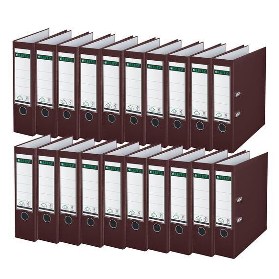Leitz Qualitäts-Ordner 180° Plastik, 20er Pack, A4, Braun, 8,2 cm Rückenbreite, PP-laminierter Einband, 10105075