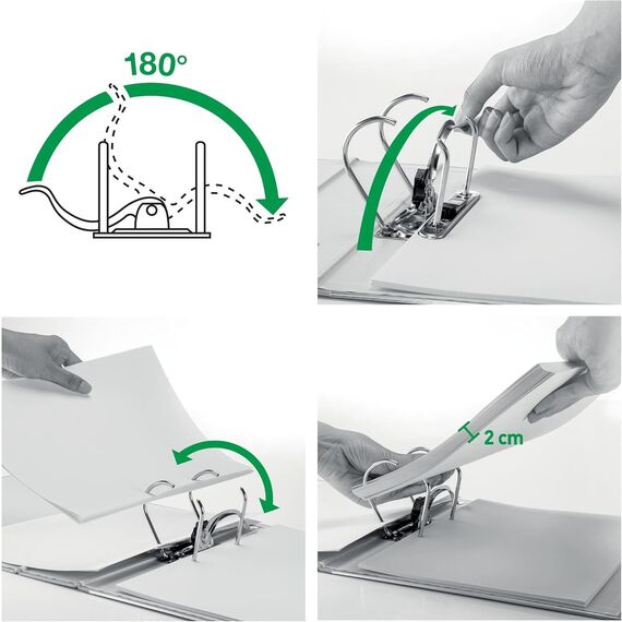 Leitz Qualitäts-Ordner 180°, A4, Karton, 8 cm Rückenbreite, Wolkenmarmor-Papier, Blauer Rücken (Breit, blau, 5 Ordner)