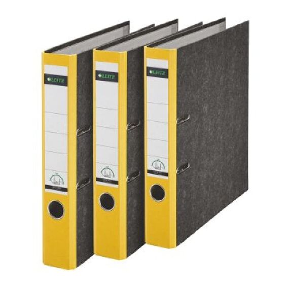 Leitz Qualitäts-Ordner, 3er-Pack, Wolkenmarmor-Papier, A4, 5,2 cm Rückenbreite, Gelb, 310315015
