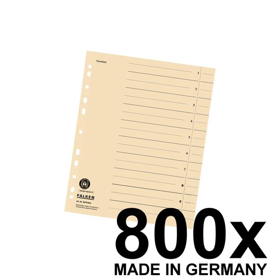 Original Falken 800er Pack Trennblätter. Made in Germany. Aus Recycling-Karton für DIN A4 chamois Trennlaschen Trenner Ordner Register Kalender Blauer Engel
