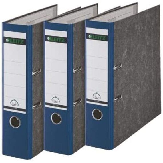 Leitz Qualitäts-Ordner, 3er-Pack, Wolkenmarmor-Papier, A4, 8 cm Rückenbreite, Blau, 310305035