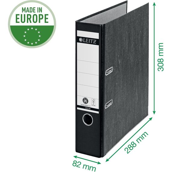 Leitz Qualitäts-Ordner 180°, A4, Karton, 8 cm Rückenbreite, Wolkenmarmor-Papier, Blauer Rücken (Breit, blau, 5 Ordner)