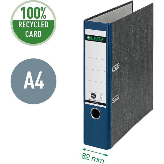 Leitz Qualitäts-Ordner 180°, A4, Karton, 8 cm Rückenbreite, Wolkenmarmor-Papier, Blauer Rücken (Breit, blau, 5 Ordner)