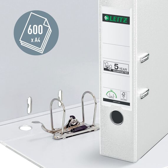 Leitz Qualitäts-Ordner 180° Plastik, 20er Pack, A4, Weiß, 8,2 cm Rückenbreite, PP-laminierter Einband, 10105001