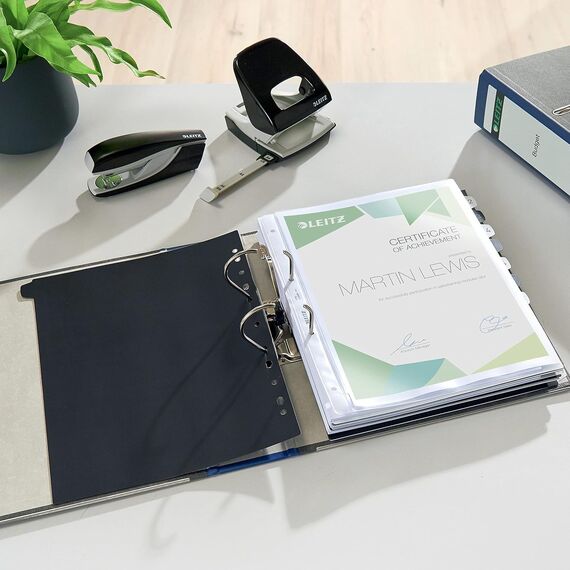 Leitz Qualitäts-Ordner 180°, A4, Karton, 8 cm Rückenbreite, Wolkenmarmor-Papier, Blauer Rücken (Breit, blau, 5 Ordner)