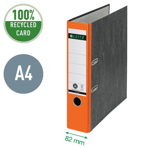 Leitz Qualitäts-Ordner 180°, 20er Pack, A4, 100 Prozent recycelter Karton, 8 cm Rückenbreite, Wolkenmarmor-Papier, Oranger Rücken, 10805045