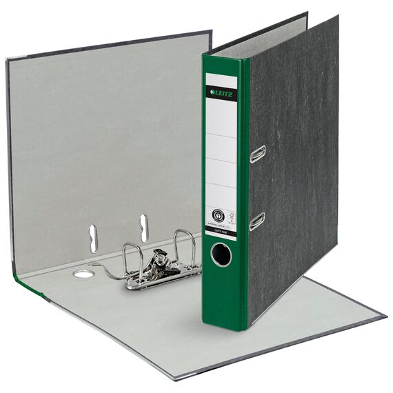 Leitz Qualitäts-Ordner 180°, A4, 100% recycelter Karton, Schmal, 5,2 cm Rückenbreite, Wolkenmarmor-Papier (Schmal, Grün, 2 Stück)