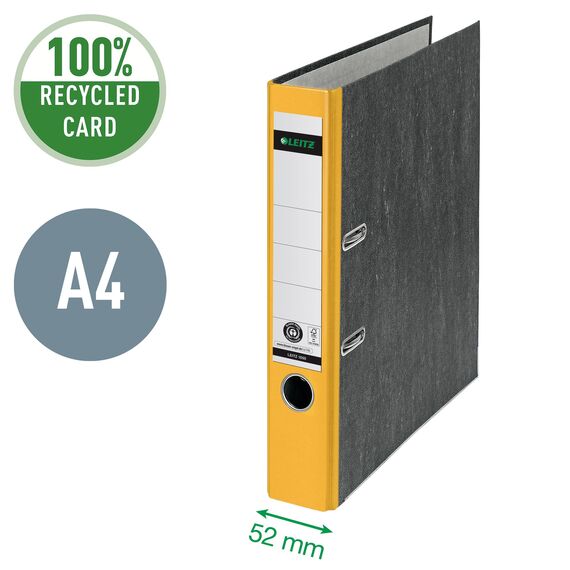 Leitz Qualitäts-Ordner, 20er Pack, das Original, DIN A4 Aktenordner schmal, 5 cm breit, Wolkenmarmor-Papier, Recycling-Ordner, Blauer Engel, Mit 180° Mechanik, Höchste Stabilität, Gelb, 10505015