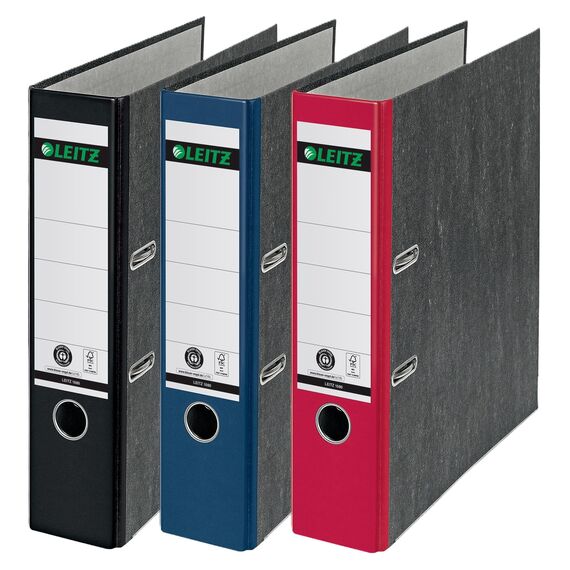 Leitz Qualitäts-Ordner, das Original, DIN A4 Aktenordner 8 cm breit, Wolkenmarmor-Papier, Recycling-Ordner, Blauer Engel, Mit 180° Mechanik, Höchste Stabilität (Breit, Sortiert, 3 Stück)