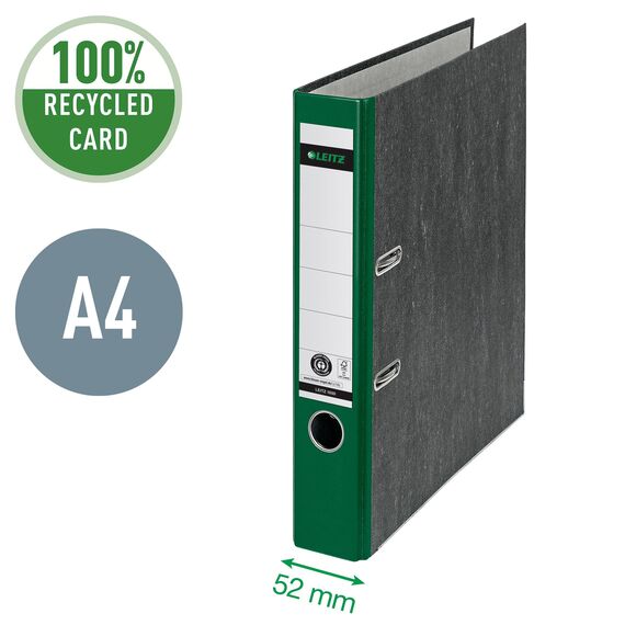 Leitz Qualitäts-Ordner, 20er Pack, das Original, DIN A4 Aktenordner schmal, 5 cm breit, Wolkenmarmor-Papier, Recycling-Ordner, Blauer Engel, Mit 180° Mechanik, Höchste Stabilität, Grün, 10505055