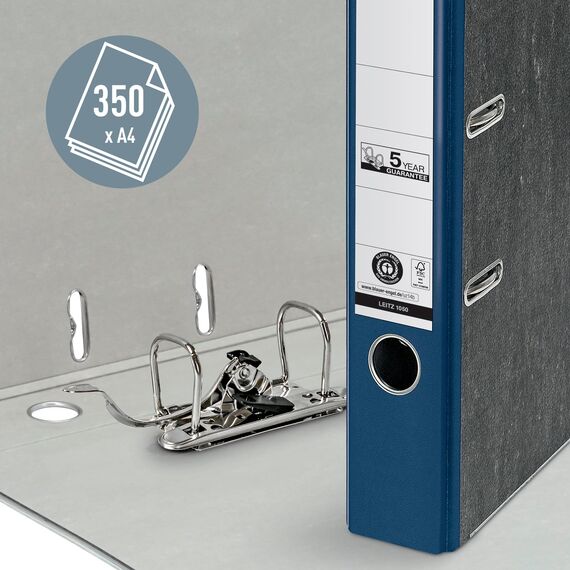 Leitz Qualitäts-Ordner, 20er Pack, das Original, DIN A4 Aktenordner schmal, 5 cm breit, Wolkenmarmor-Papier, Recycling-Ordner, Blauer Engel, Mit 180° Mechanik, Höchste Stabilität, Blau, 10505035
