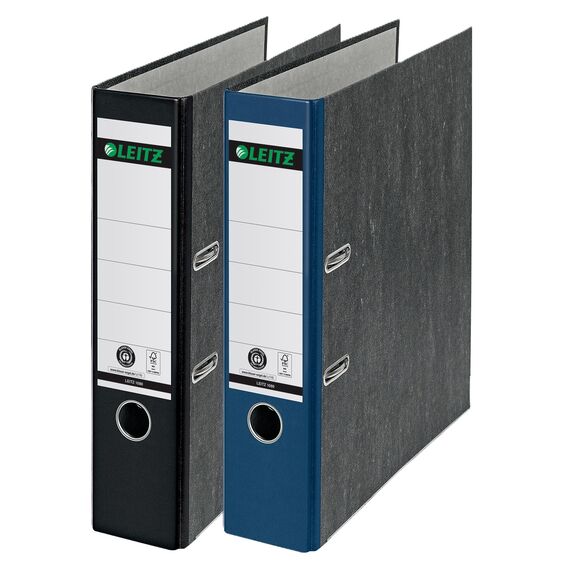 Leitz Qualitäts-Ordner, das Original, DIN A4 Aktenordner 8 cm breit, Wolkenmarmor-Papier, Recycling-Ordner, Blauer Engel, Mit 180° Mechanik, Höchste Stabilität (Breit, Sortiert, 2 Stück)