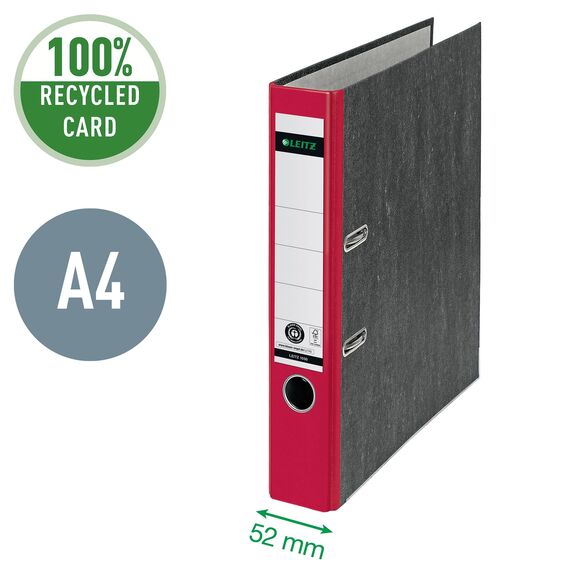 Leitz Qualitäts-Ordner, 20er Pack, das Original, DIN A4 Aktenordner schmal, 5 cm breit, Wolkenmarmor-Papier, Recycling-Ordner, Blauer Engel, Mit 180° Mechanik, Höchste Stabilität, Rot, 10505025