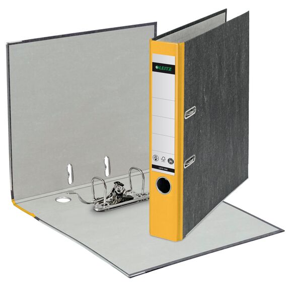 Leitz Qualitäts-Ordner, 20er Pack, das Original, DIN A4 Aktenordner schmal, 5 cm breit, Wolkenmarmor-Papier, Recycling-Ordner, Blauer Engel, Mit 180° Mechanik, Höchste Stabilität, Gelb, 10505015
