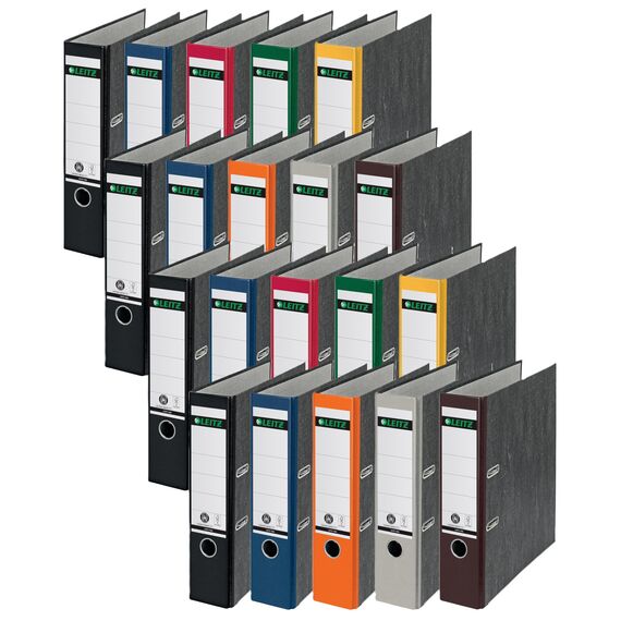 Leitz Qualitäts-Ordner, das Original, DIN A4 Aktenordner 8 cm breit, Wolkenmarmor-Papier, Recycling-Ordner, Blauer Engel, Mit 180° Mechanik, Höchste Stabilität (Breit, Sortiert, 20 Stück)