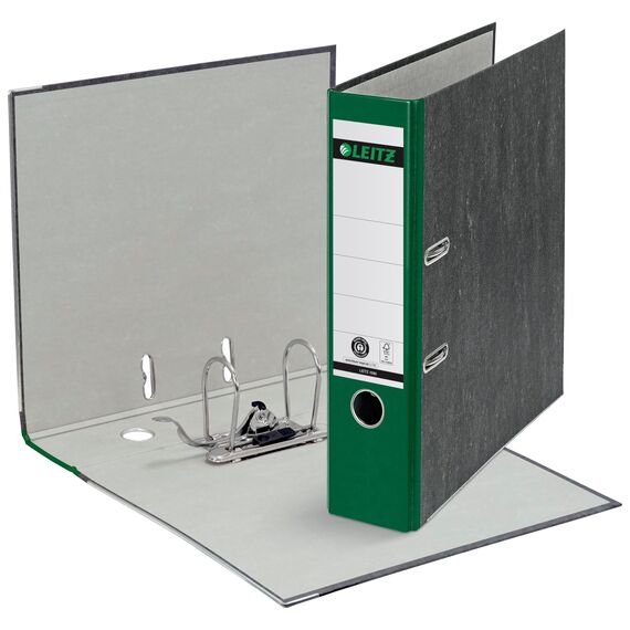 Leitz Qualitäts-Ordner, das Original, DIN A4 Aktenordner 8 cm breit, Wolkenmarmor-Papier, Recycling-Ordner, Blauer Engel, Mit 180° Mechanik, Höchste Stabilität (Breit, Grün, 5 Stück)