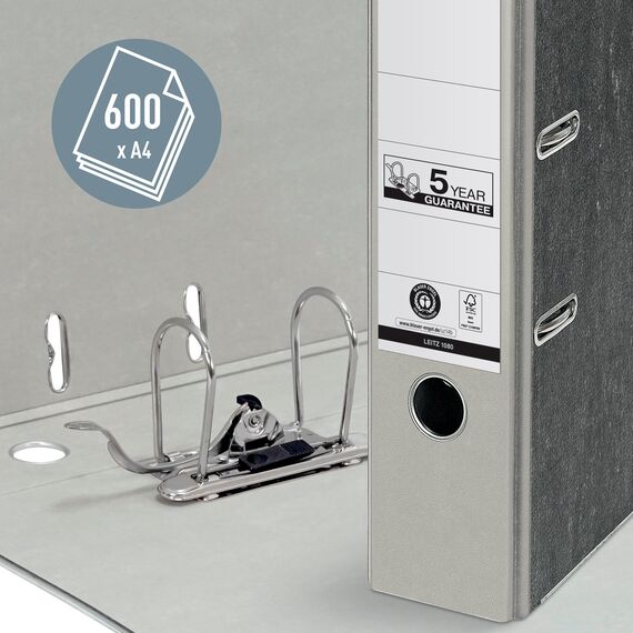 Leitz Qualitäts-Ordner 180°, 20er Pack, A4, Karton, 8 cm Rückenbreite, Wolkenmarmor-Papier, Grauer Rücken, 10805085