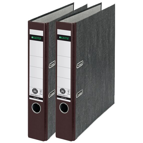 Leitz Qualitäts-Ordner 180°, A4, 100% recycelter Karton, Schmal, 5,2 cm Rückenbreite, Wolkenmarmor-Papier (Schmal, Braun, 2 Stück)