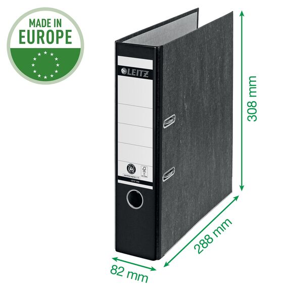 Leitz Qualitäts-Ordner 180°, 20er Pack, A4, 100 Prozent recycelter Karton, 8 cm Rückenbreite, Wolkenmarmor-Papier, Gelber Rücken, 10805015