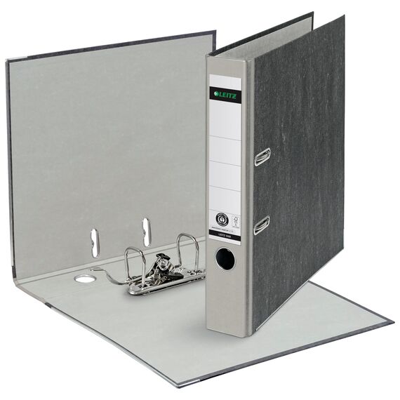 Leitz Qualitäts-Ordner 180°, A4, 100% recycelter Karton, Schmal, 5,2 cm Rückenbreite, Wolkenmarmor-Papier (Schmal, Grau, 2 Stück)