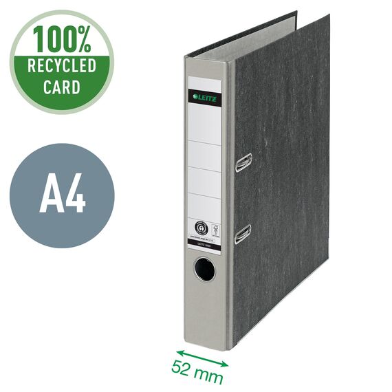 Leitz Qualitäts-Ordner 180°, A4, 100% recycelter Karton, Schmal, 5,2 cm Rückenbreite, Wolkenmarmor-Papier (Schmal, Grau, 2 Stück)