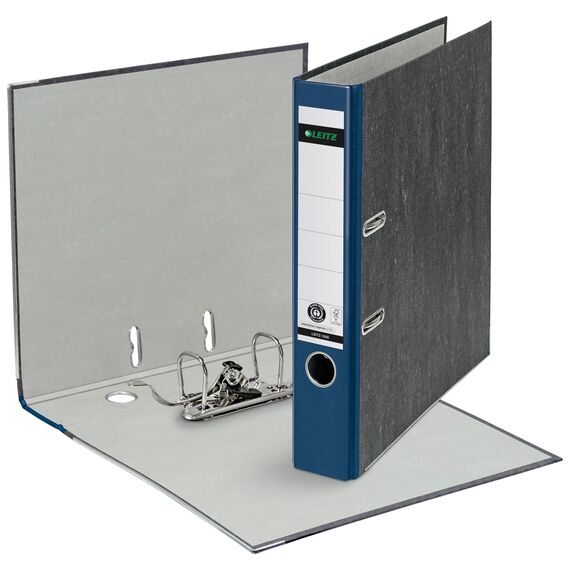 Leitz Qualitäts-Ordner, das Original, DIN A4 Aktenordner 5 cm breit, Wolkenmarmor-Papier, Recycling-Ordner, Blauer Engel, Mit 180° Mechanik, Höchste Stabilität (Schmal, Blau, 5 Stück)