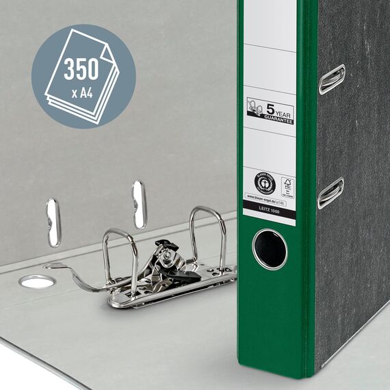 Leitz Qualitäts-Ordner, 20er Pack, das Original, DIN A4 Aktenordner schmal, 5 cm breit, Wolkenmarmor-Papier, Recycling-Ordner, Blauer Engel, Mit 180° Mechanik, Höchste Stabilität, Grün, 10505055