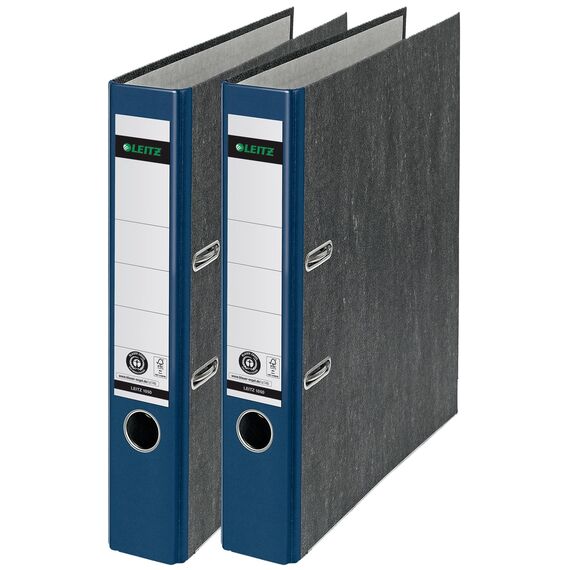 Leitz Qualitäts-Ordner 180°, A4, 100% recycelter Karton, Schmal, 5,2 cm Rückenbreite, Wolkenmarmor-Papier (Schmal, Blau, 2 Stück)