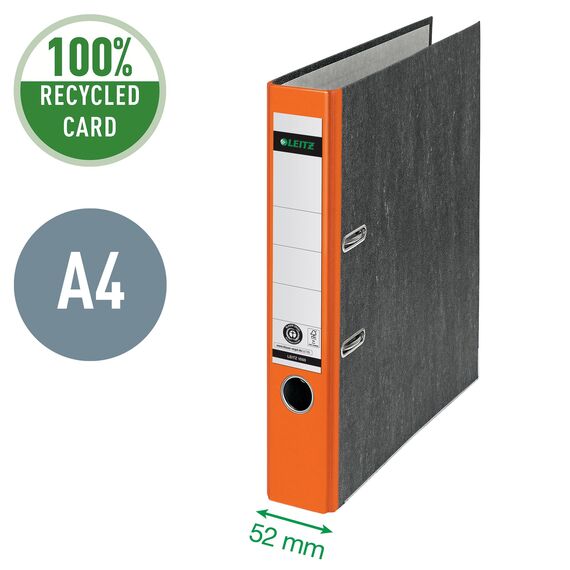 Leitz Qualitäts-Ordner, 20er Pack, das Original, DIN A4 Aktenordner schmal, 5 cm breit, Wolkenmarmor-Papier, Recycling-Ordner,Blauer Engel, Mit 180° Mechanik, Höchste Stabilität, Orange, 10505045