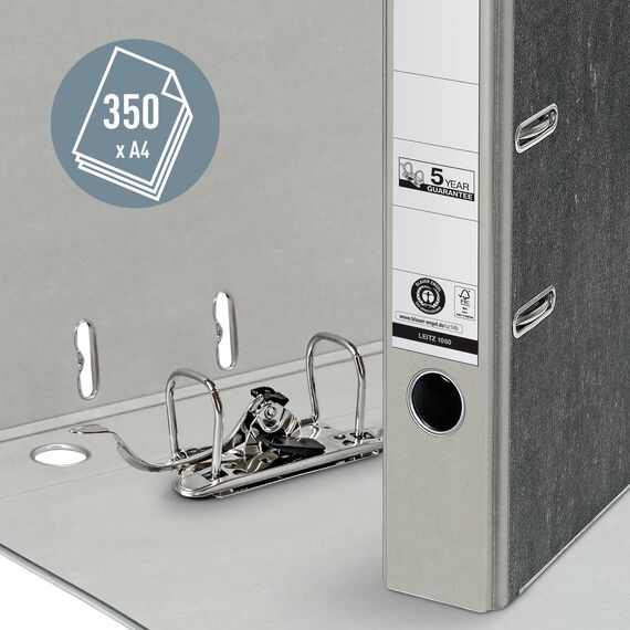 Leitz Qualitäts-Ordner 180°, A4, 100% recycelter Karton, Schmal, 5,2 cm Rückenbreite, Wolkenmarmor-Papier (Schmal, Grau, 2 Stück)