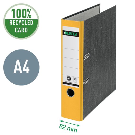 Leitz Qualitäts-Ordner 180°, 20er Pack, A4, 100 Prozent recycelter Karton, 8 cm Rückenbreite, Wolkenmarmor-Papier, Gelber Rücken, 10805015