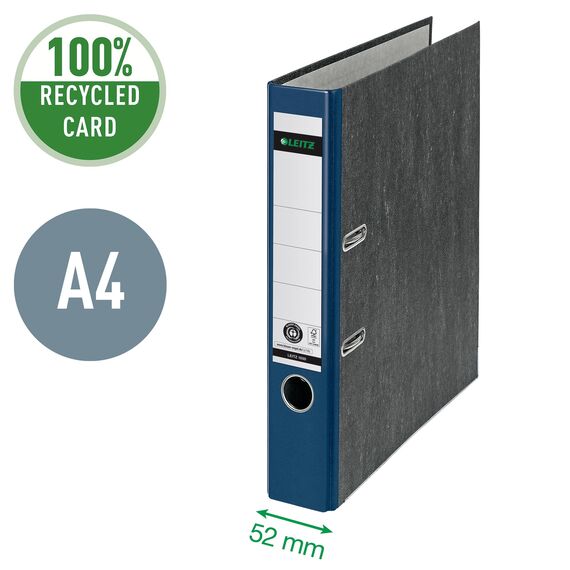Leitz Qualitäts-Ordner, 20er Pack, das Original, DIN A4 Aktenordner schmal, 5 cm breit, Wolkenmarmor-Papier, Recycling-Ordner, Blauer Engel, Mit 180° Mechanik, Höchste Stabilität, Blau, 10505035