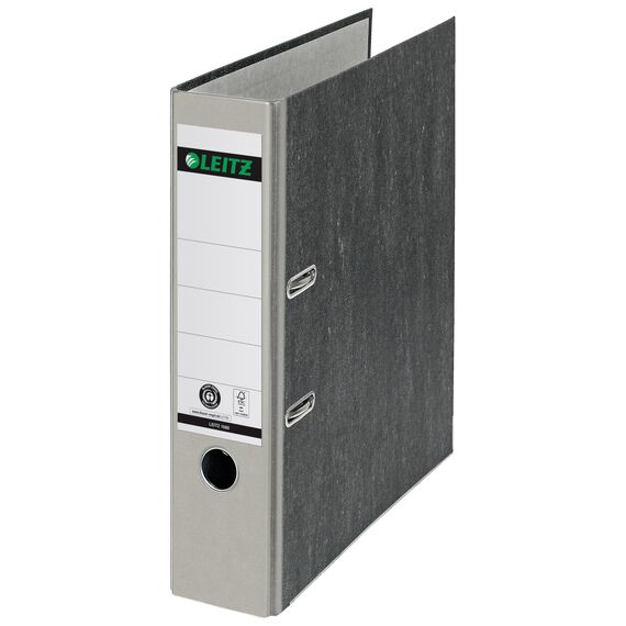 Leitz Qualitäts-Ordner 180°, A4, 100 % recycelter Karton, 8 cm Rückenbreite, Wolkenmarmor-Papier, Grauer Rücken, 10805085