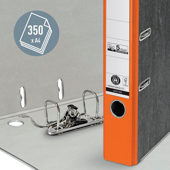 Leitz Qualitäts-Ordner 180°, A4, 100% recycelter Karton, Schmal, 5,2 cm Rückenbreite, Wolkenmarmor-Papier (Schmal, Orange, 2 Stück)