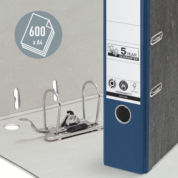 Leitz Qualitäts-Ordner 180°, 20er Pack, A4, Karton, 8 cm Rückenbreite, Wolkenmarmor-Papier, Blauer Rücken, 10805035