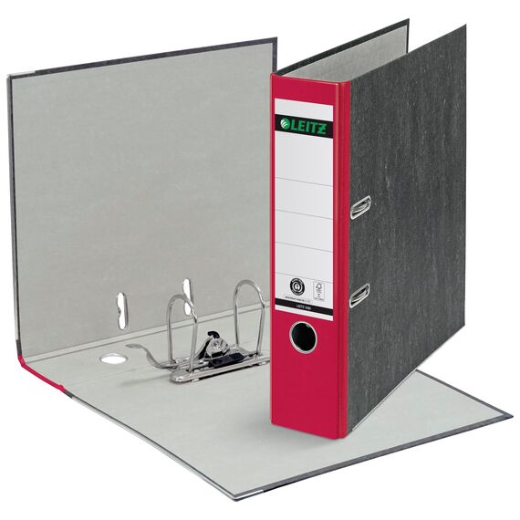 Leitz Qualitäts-Ordner, das Original, DIN A4 Aktenordner 8 cm breit, Wolkenmarmor-Papier, Recycling-Ordner, Blauer Engel, Mit 180° Mechanik, Höchste Stabilität (Breit, Rot, 5 Stück)