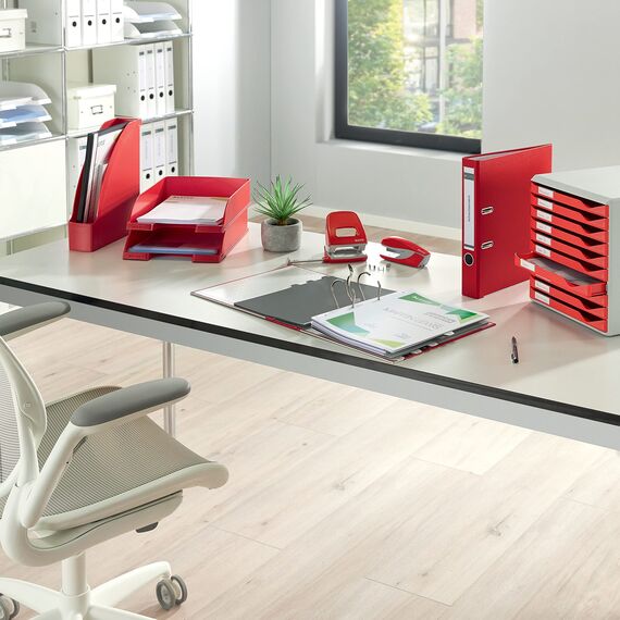 Leitz Qualitäts-Ordner, 20er Pack, das Original, DIN A4 Aktenordner schmal, 5 cm breit, Wolkenmarmor-Papier, Recycling-Ordner, Blauer Engel, Mit 180° Mechanik, Höchste Stabilität, Rot, 10505025