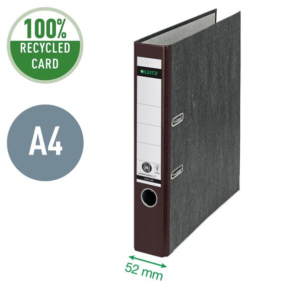 Leitz Qualitäts-Ordner, 20er Pack, das Original, DIN A4 Aktenordner schmal, 5 cm breit, Wolkenmarmor-Papier, Recycling-Ordner, Blauer Engel, Mit 180° Mechanik, Höchste Stabilität, Braun, 10505075