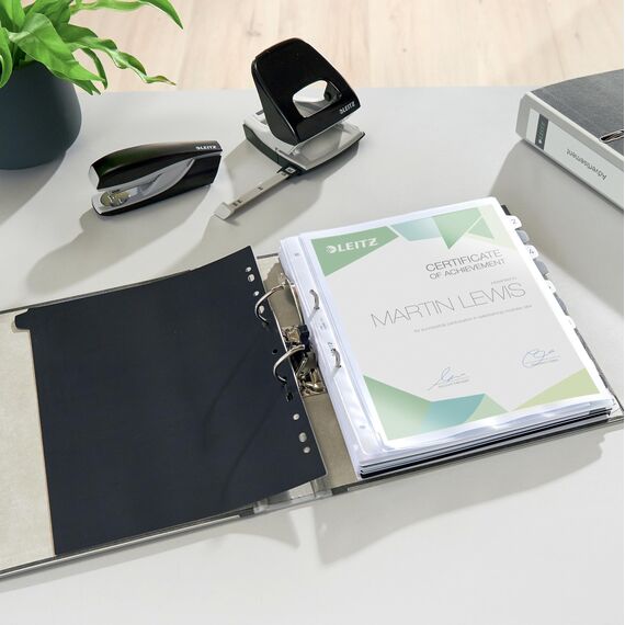 Leitz Qualitäts-Ordner, das Original, 20er Pack, DIN A4 Aktenordner schmal, 5 cm breit, Wolkenmarmor-Papier, Recycling-Ordner, Blauer Engel, Mit 180° Mechanik, Höchste Stabilität, Grau, 10505085