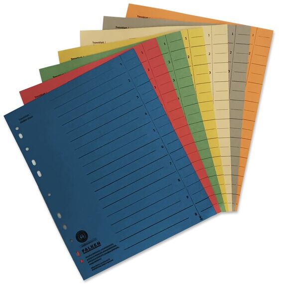 Original Falken 100er Pack Trennblätter. Made in Germany. Aus Recycling-Karton für DIN A4 blau Trennlaschen Trennblätter Ordner Register Kalender Blauer Engel