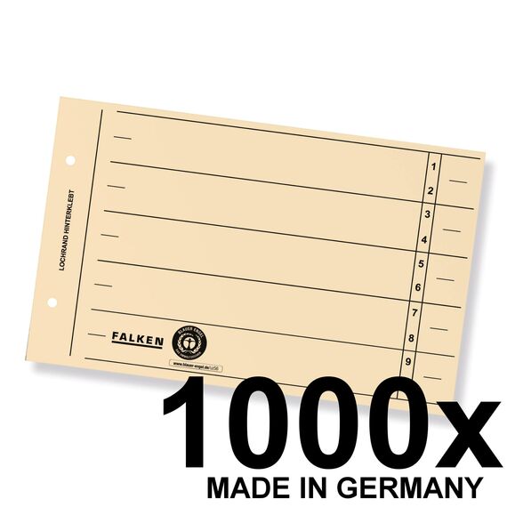 Original Falken 1000er Pack Trennblätter. Made in Germany. Aus Recycling-Karton für DIN A5 quer hellchamois Trennlaschen Trennblätter Ordner Register Kalender Blauer Engel