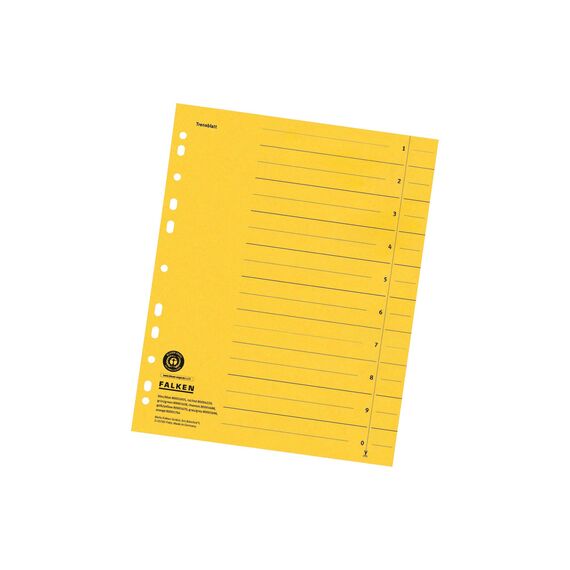 Original Falken 100er Pack Trennblätter. Made in Germany. Aus Recycling-Karton für DIN A4 gelb Trennlaschen Trennblätter Ordner Register Kalender Blauer Engel