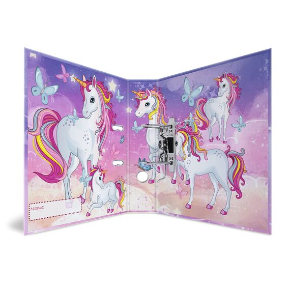 HERMA Ordner A4 Einhorn Set, 10 Stück, 7 cm breit, Ringordner mit Kindergarten Motiv, bunter Aktenordner mit Innendruck für Jungen, Mädchen und Kinder