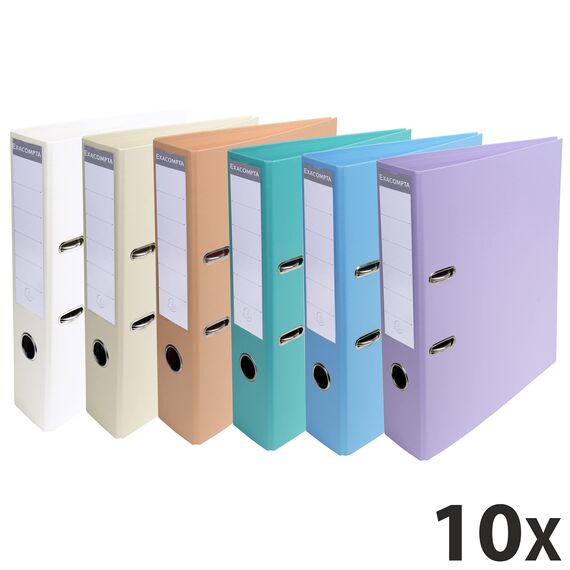 Exacompta 53084E 10er Pack Premium PVC-Ordner Prem´Touch Pastell. 7 cm breit DIN A4 Ringordner Aktenordner Briefordner Büroordner Plastikordner Schlitzordner farbig sortiert