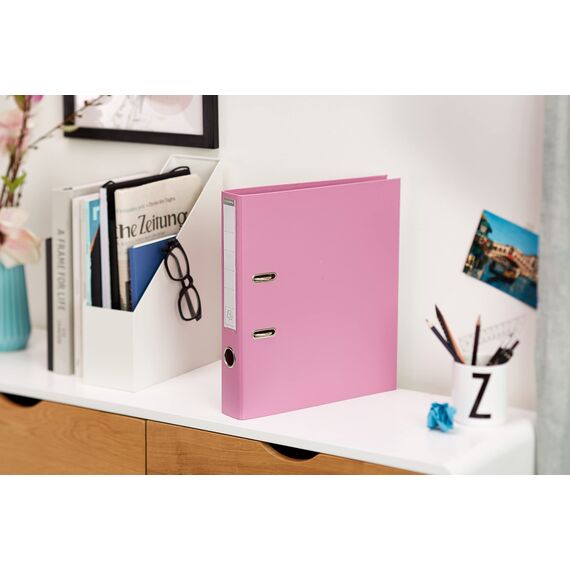 Exacompta 53555E Premium PP-Ordner Prem´Touch. 5 cm schmal DIN A4 Kunststoffbezug außen Papierbezug innen Rückenschild austauschbar Ringordner Aktenordner Briefordner Plastikordner rosa