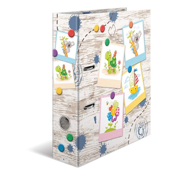 HERMA Ordner A4 Kinder Holzoptik Set, 10 Stück, 7 cm breit, Ringordner mit Kindergarten Tiere Motiv, bunter Aktenordner mit Innendruck für Jungen, Mädchen und Kinder